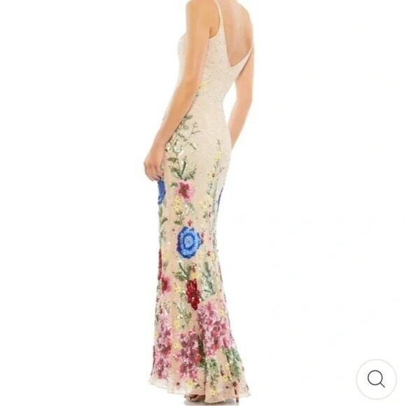 Mac Duggal 5475 Floral Embellished Spaghetti Strap Gown Size 0 NWT Nude Multi - Picture 4 of 12